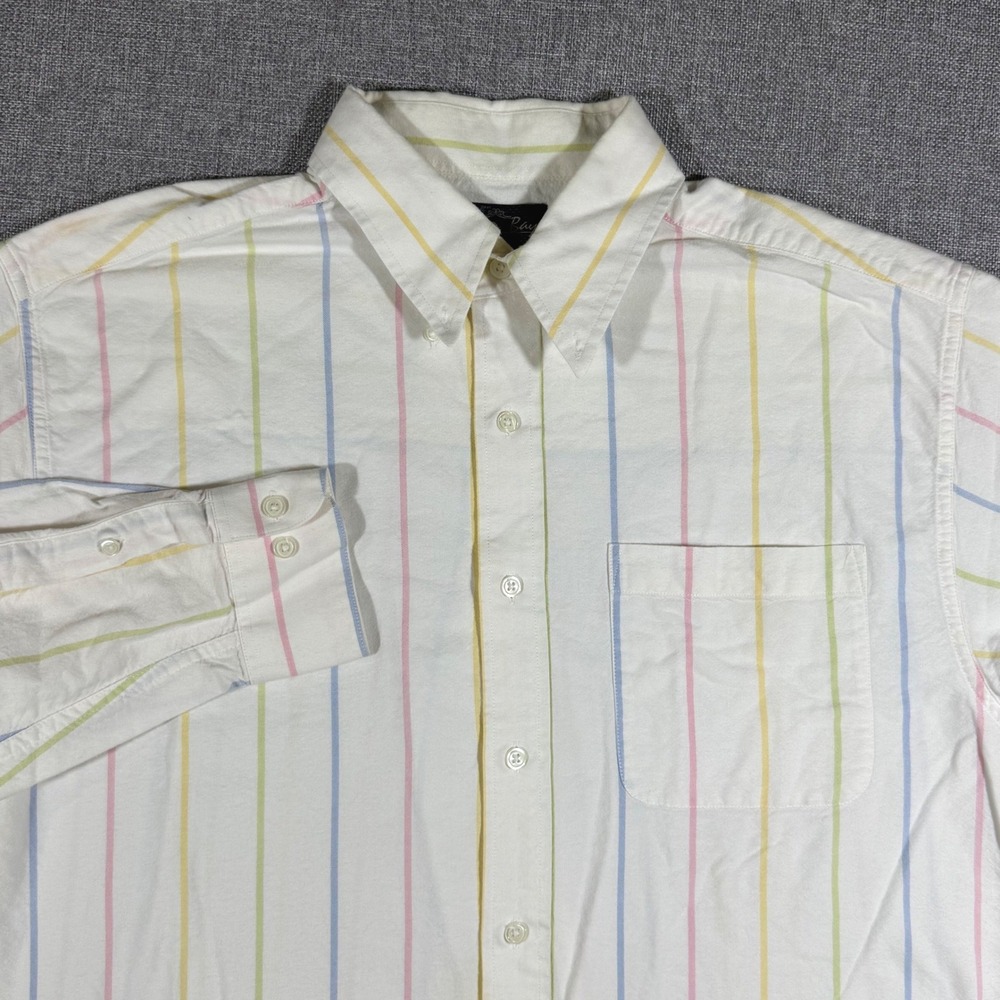VTG Keeler Bay Striped Button Down Shirt Mens Large White Pastel Preppy Coastal